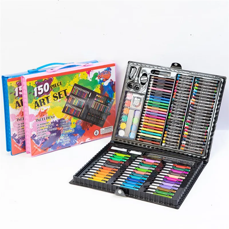 Kids Art Set With Watercolor Pens, Crayons, Oil Pastels, And